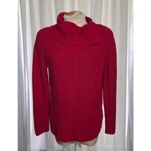 Talbots Shaker Stitch Cowlneck Red  Sweater Size Medium